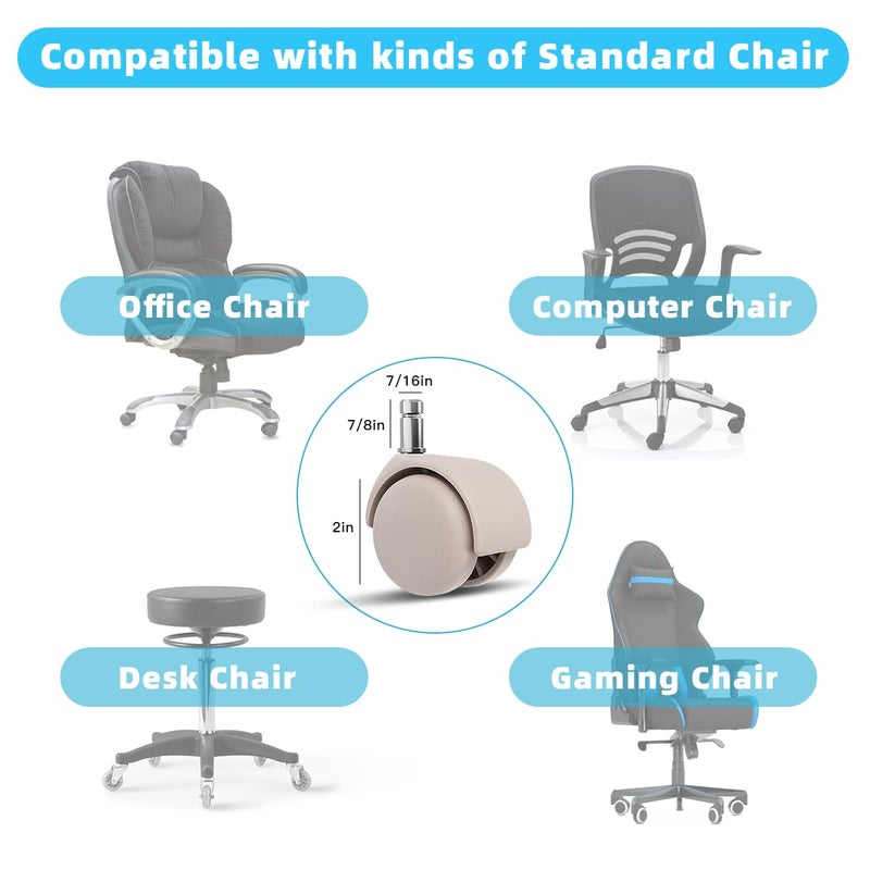 Omyoffice Office Chair Casters, 2" Heavy Duty Caster Wheels Set of 5, Smooth & Quiet Rolling on All Floors, Beige - Image 4